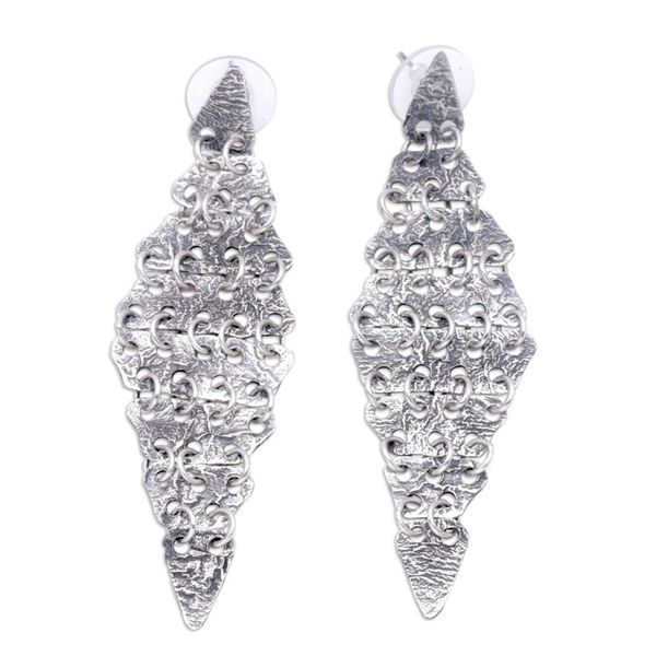 Alternate image for Handcrafted Textured Sterling Silver Waterfall Earrings Cascade of Modernity