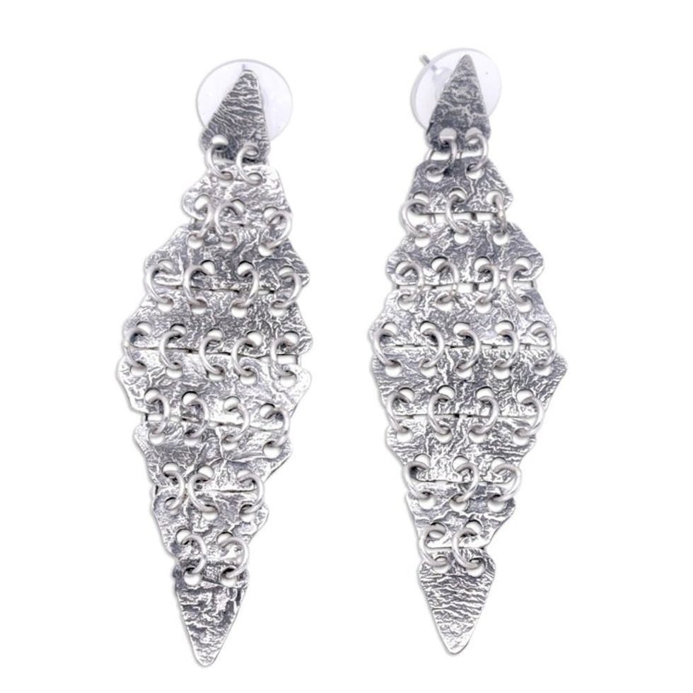 Handcrafted Textured Sterling Silver Waterfall Earrings 'Cascade of Modernity'