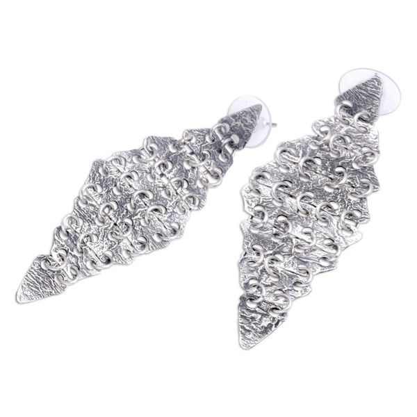 Alternate image for Handcrafted Textured Sterling Silver Waterfall Earrings Cascade of Modernity