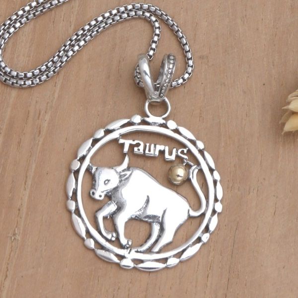 Alternate image for 18k Gold-Accented Taurus Pendant Necklace from Bali Sparkling Taurus