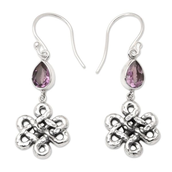 Alternate image for Celtic Knot Amethyst 925 Silver Dangle Earrings from Bali Bloom Dignity in Purple
