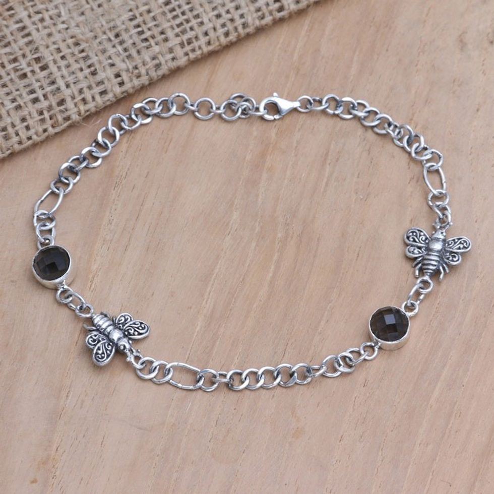 Handmade Smokey Quartz Anklet with Butterfly Motif 'Sweet Talk'
