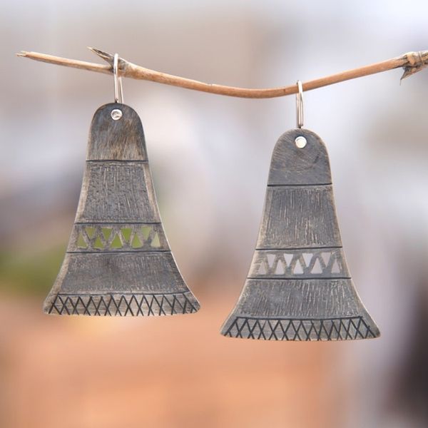 Alternate image for Oxidized Sterling Silver Earrings Ancient Bell