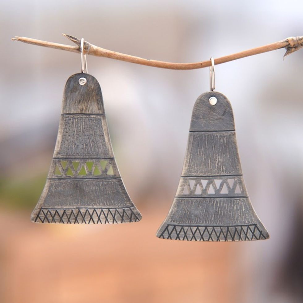 Oxidized Sterling Silver Earrings 'Ancient Bell'