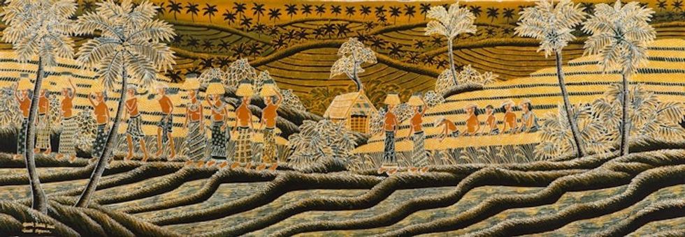 Unique Cotton Batik Painting 'Life in Bali'