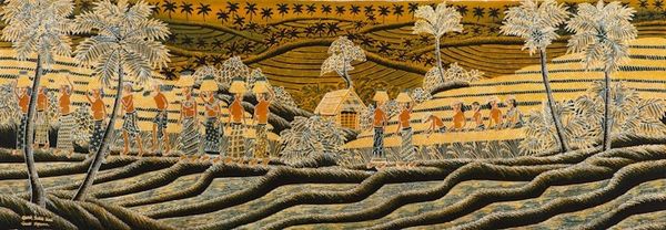 Alternate image for Unique Cotton Batik Painting Life in Bali