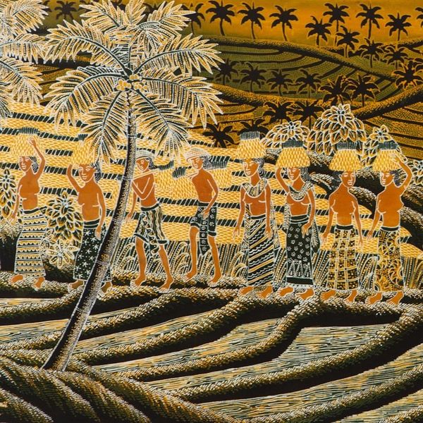 Alternate image for Unique Cotton Batik Painting Life in Bali
