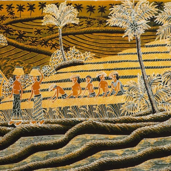 Alternate image for Unique Cotton Batik Painting Life in Bali