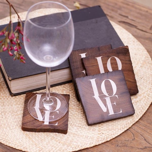Alternate image for Reclaimed Ironwood Love Coasters Set of 4 Sip of Love