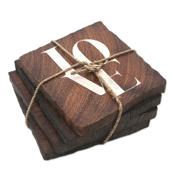 Alternate image for Reclaimed Ironwood Love Coasters Set of 4 Sip of Love