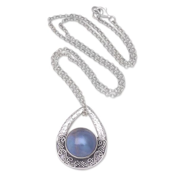 Alternate image for Sterling Silver Pendant Necklace with Blue Cultured Pearl Pearly Drop