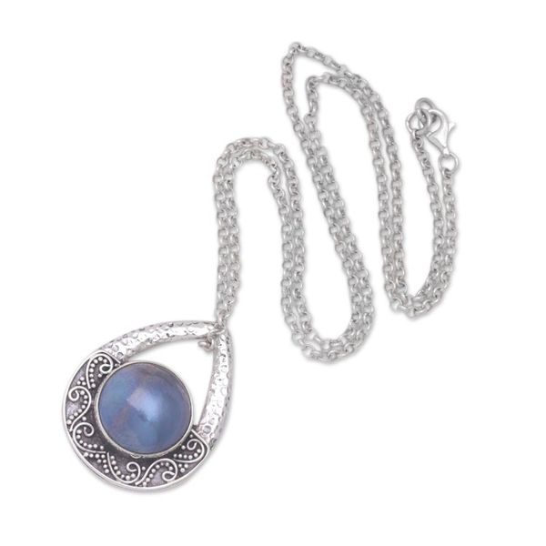 Alternate image for Sterling Silver Pendant Necklace with Blue Cultured Pearl Pearly Drop