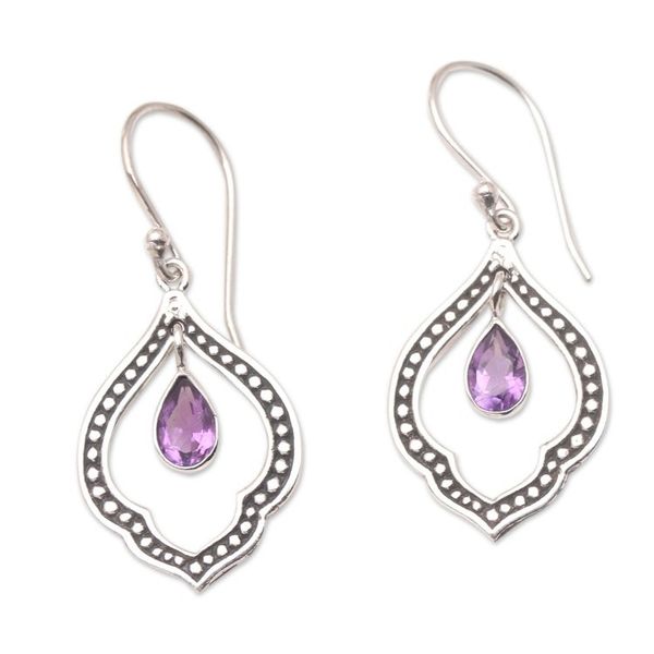 Alternate image for Amethyst and Sterling Silver Dangle Earrings from Indonesia Framed Raindrop