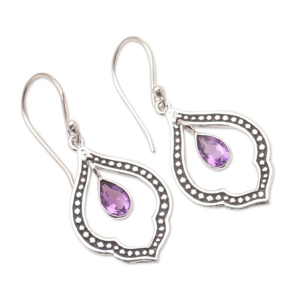 Alternate image for Amethyst and Sterling Silver Dangle Earrings from Indonesia Framed Raindrop