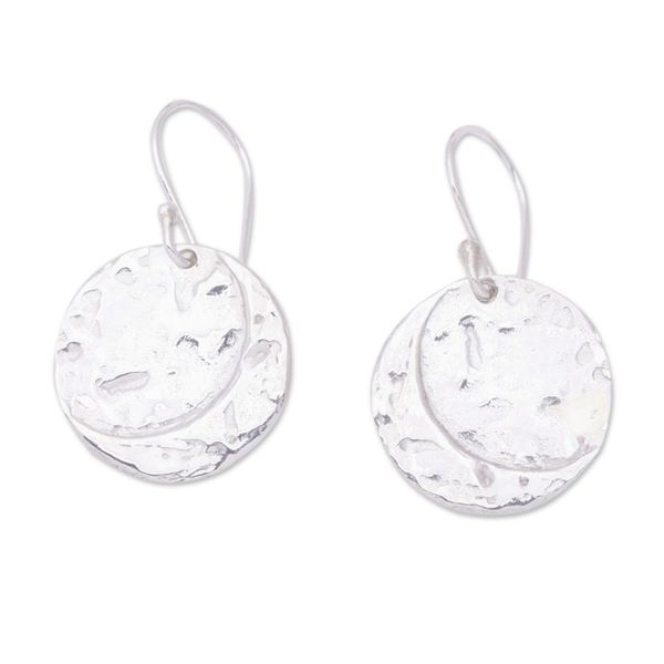 Alternate image for Handmade Circular Sterling Silver Dangle Earrings from Bali Lunar Crescents