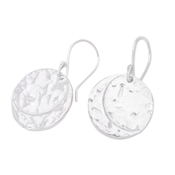 Alternate image for Handmade Circular Sterling Silver Dangle Earrings from Bali Lunar Crescents