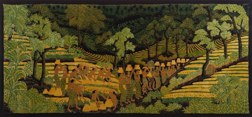 Bali Rice Harvest Unique Cotton Batik Painting 'Tegalalang Harvest'