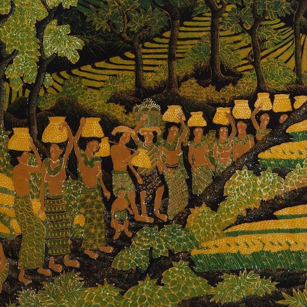 Alternate image for Bali Rice Harvest Unique Cotton Batik Painting Tegalalang Harvest