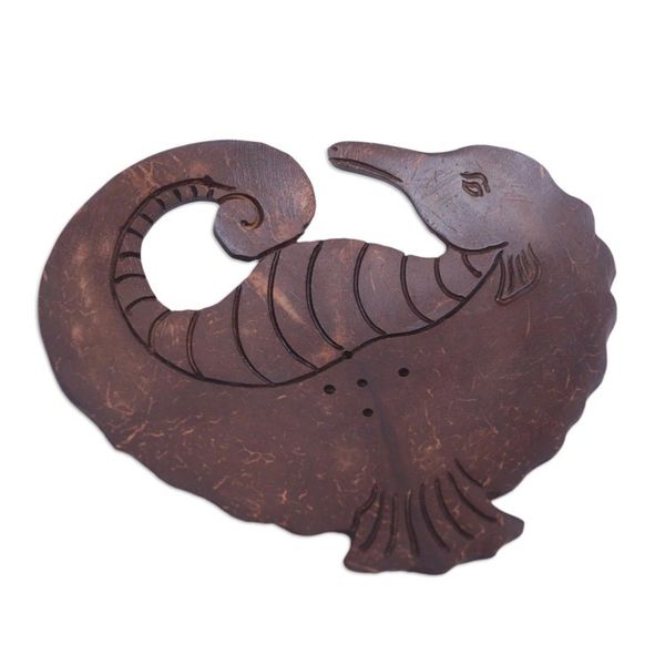 Alternate image for Aquatic Coconut Shell Soap Holder Hand Carved in Bali Serene Seahorse