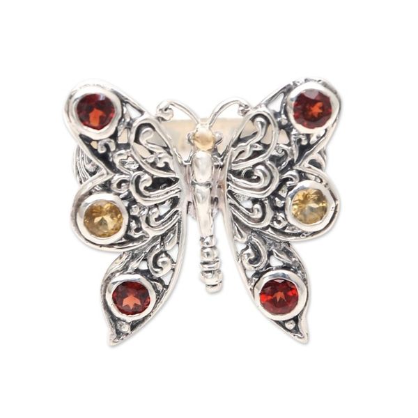 Alternate image for Garnet and Citrine Cocktail Ring Pretty Butterfly in Red