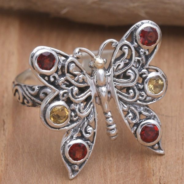 Alternate image for Garnet and Citrine Cocktail Ring Pretty Butterfly in Red