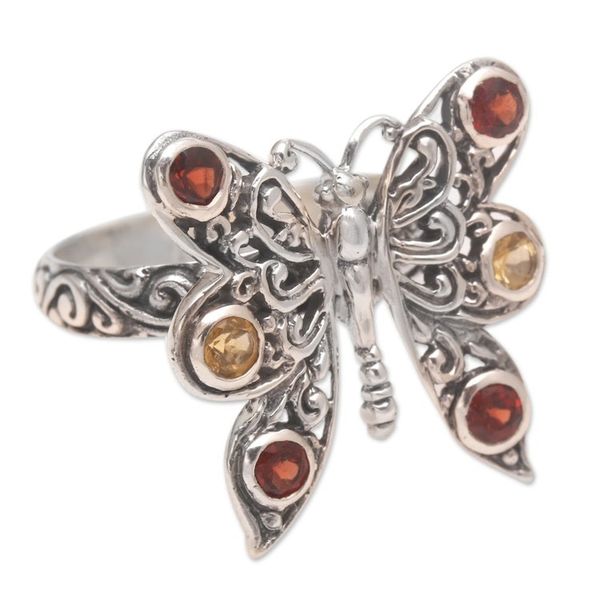Alternate image for Garnet and Citrine Cocktail Ring Pretty Butterfly in Red