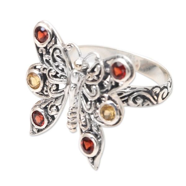 Alternate image for Garnet and Citrine Cocktail Ring Pretty Butterfly in Red