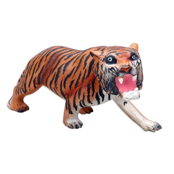 Alternate image for Tiger Wood Figurine Hand-carved Hand-painted in Indonesia Ferocious Tiger