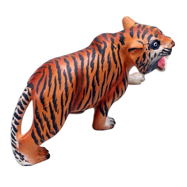 Alternate image for Tiger Wood Figurine Hand-carved Hand-painted in Indonesia Ferocious Tiger