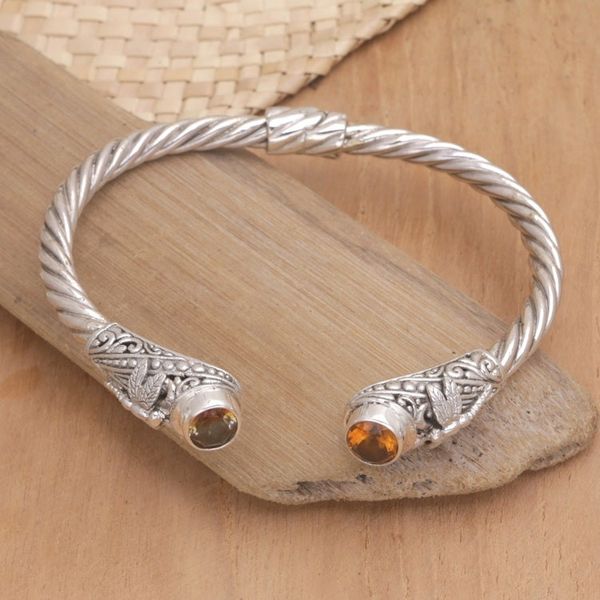 Alternate image for Sterling Silver Cuff Bracelet with Faceted Citrine Stones Citrine Dragonflies
