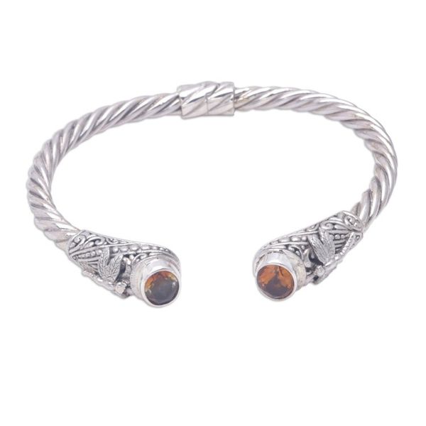 Alternate image for Sterling Silver Cuff Bracelet with Faceted Citrine Stones Citrine Dragonflies