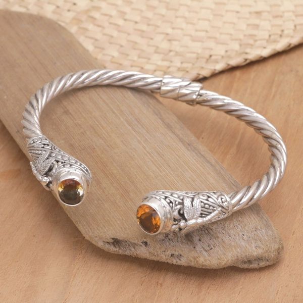 Alternate image for Sterling Silver Cuff Bracelet with Faceted Citrine Stones Citrine Dragonflies