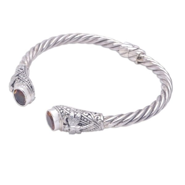 Alternate image for Sterling Silver Cuff Bracelet with Faceted Citrine Stones Citrine Dragonflies