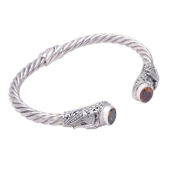 Alternate image for Sterling Silver Cuff Bracelet with Faceted Citrine Stones Citrine Dragonflies