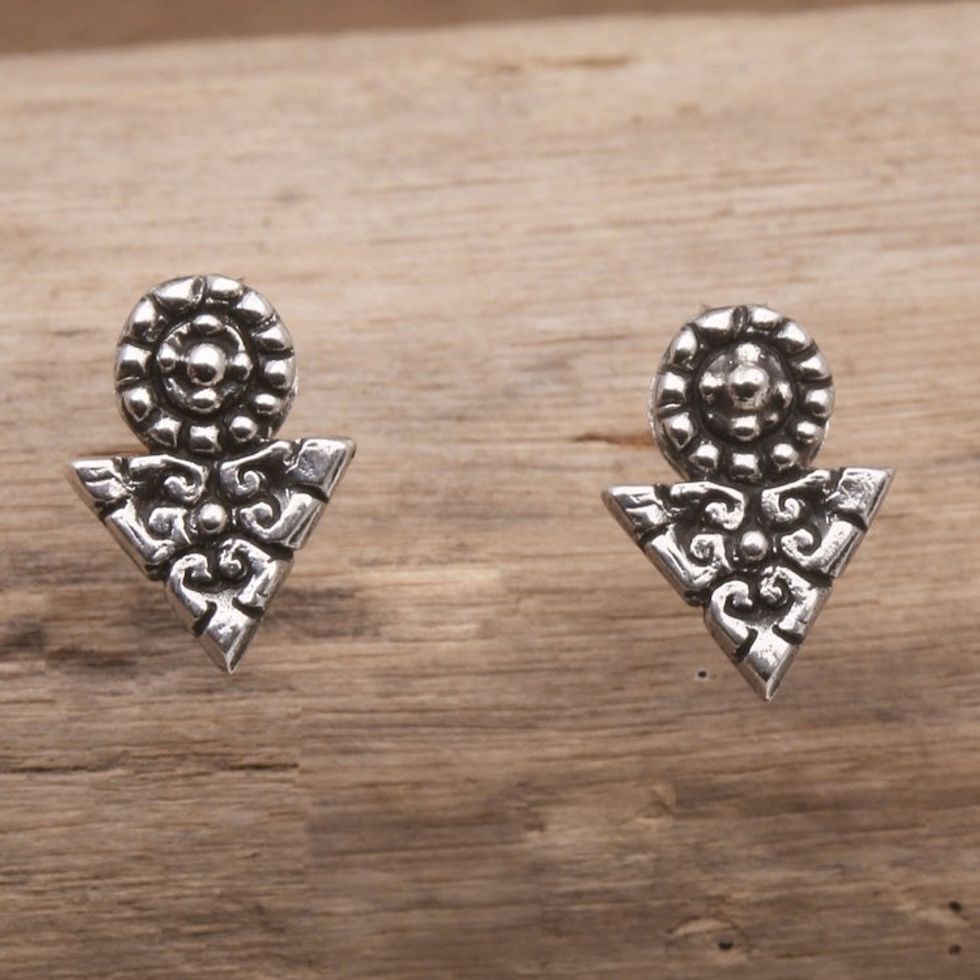 Hand Made Sterling Silver Stud Earrings 'Time's Arrow'