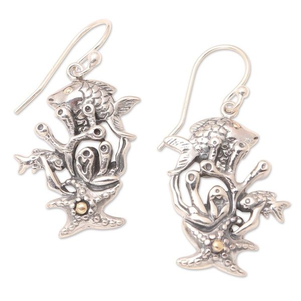 Alternate image for Gold-Accented Dangle Earrings with Sea Life Motif Marine Biology
