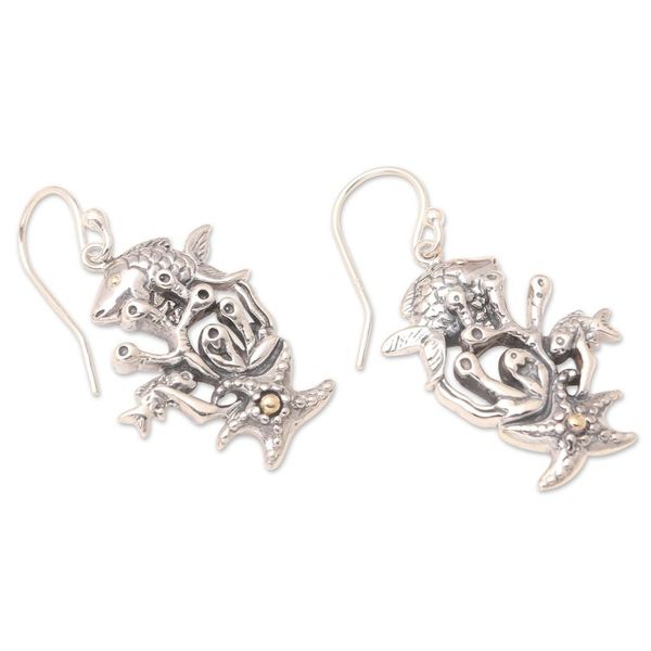 Alternate image for Gold-Accented Dangle Earrings with Sea Life Motif Marine Biology