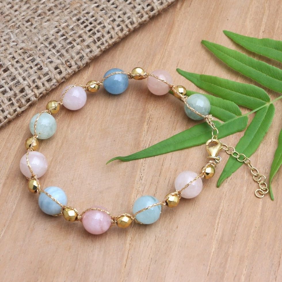Beaded Beryl Bracelet from Bali 'Pastel and Gold'