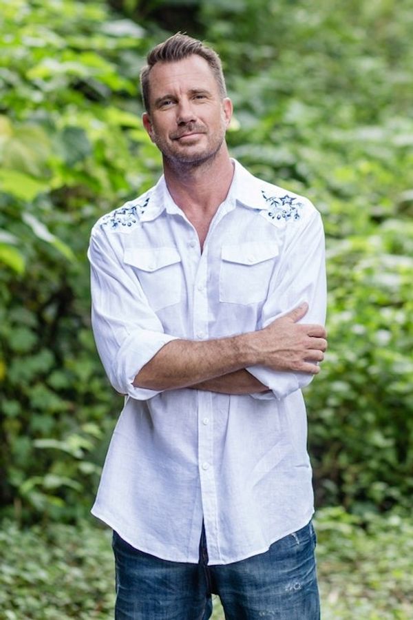 Alternate image for Mens Hand-Embroidered Shirt with Floral Motif Calm Under Pressure