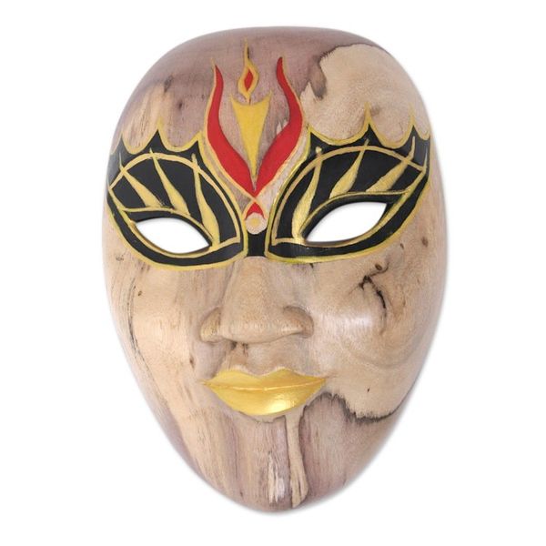 Alternate image for Balinese Hibiscus Wood Mask with Hand-Painted Vibrant Motifs The Emperor