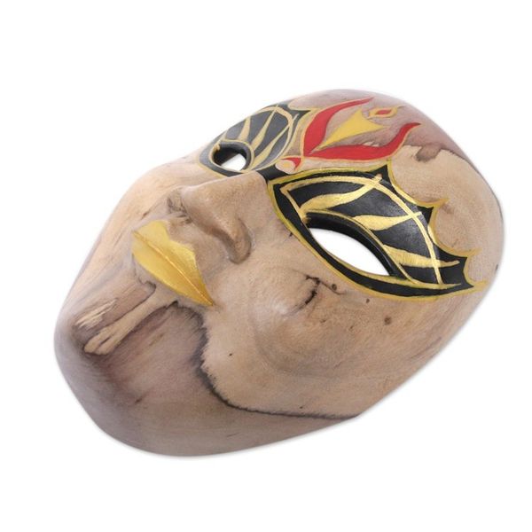Alternate image for Balinese Hibiscus Wood Mask with Hand-Painted Vibrant Motifs The Emperor