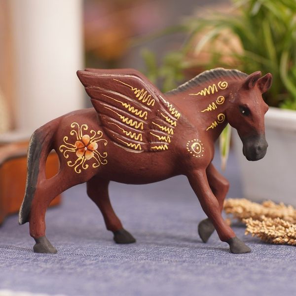 Alternate image for Indonesian Hand-carved Hand-painted Pegasus Wood Figurine Mythological Pegasus