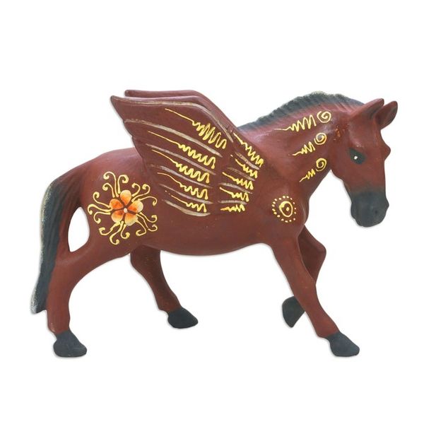 Alternate image for Indonesian Hand-carved Hand-painted Pegasus Wood Figurine Mythological Pegasus