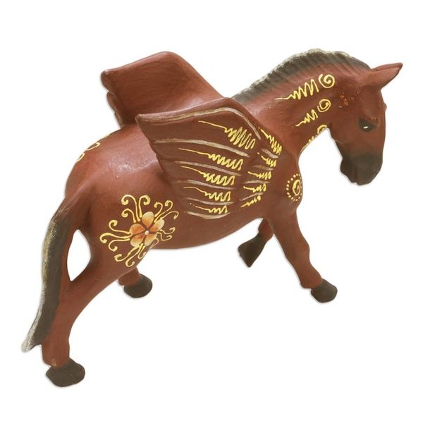 Alternate image for Indonesian Hand-carved Hand-painted Pegasus Wood Figurine Mythological Pegasus