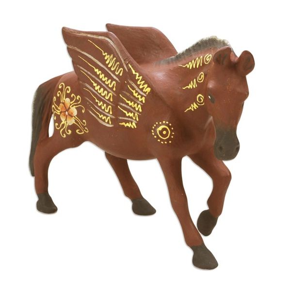 Alternate image for Indonesian Hand-carved Hand-painted Pegasus Wood Figurine Mythological Pegasus