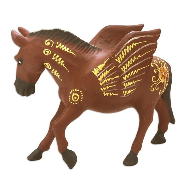 Alternate image for Indonesian Hand-carved Hand-painted Pegasus Wood Figurine Mythological Pegasus