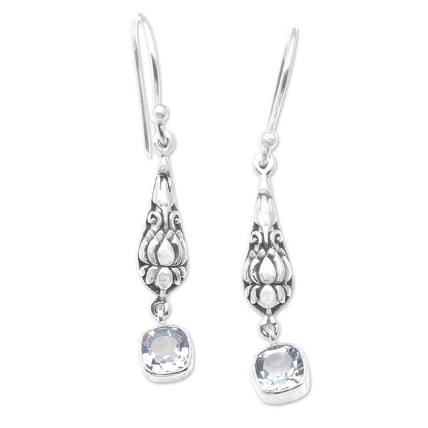 Alternate image for Sterling Silver and Blue Topaz Dangle Earrings from Bali Blue Burgeon Lotus