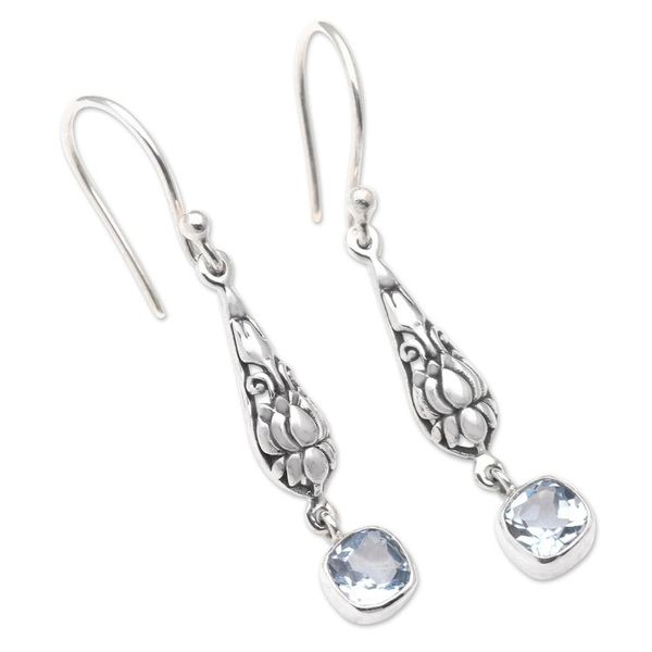 Alternate image for Sterling Silver and Blue Topaz Dangle Earrings from Bali Blue Burgeon Lotus