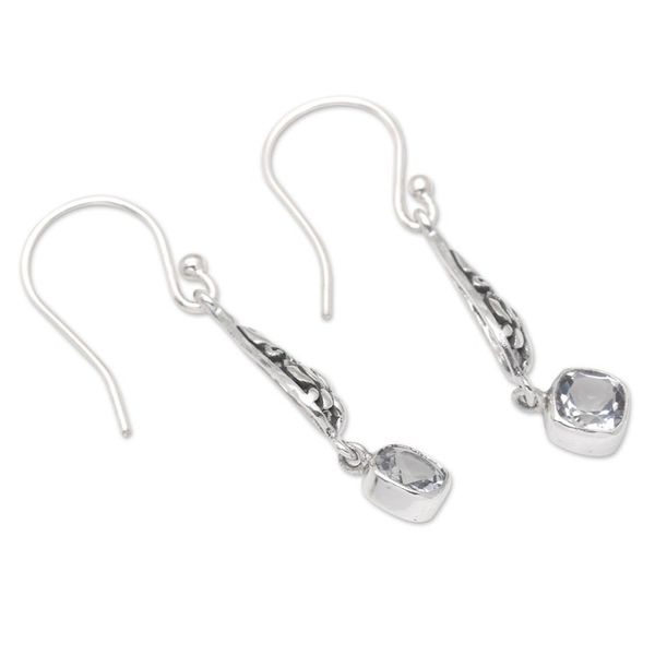 Alternate image for Sterling Silver and Blue Topaz Dangle Earrings from Bali Blue Burgeon Lotus