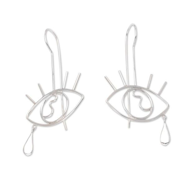 Alternate image for Modern Sterling Silver Drop Earrings with Eye Motif Seeing Clearly